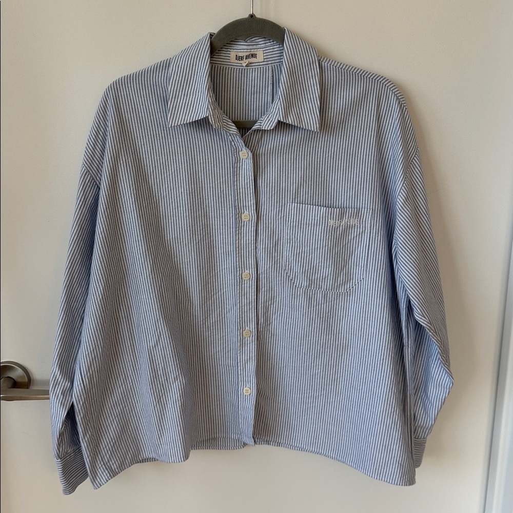 Djerf Avenue Breezy Shirt - Blue Stripe - Size M